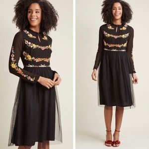 ModCloth Folklore Embroidered Long Sleeve Dress
